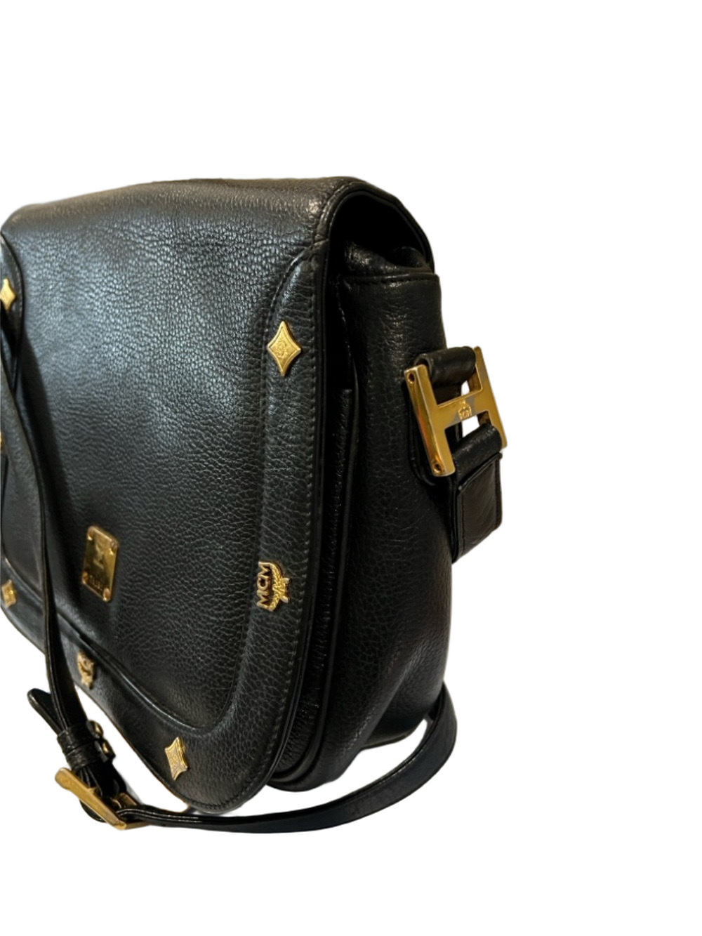 MCM Black Leather Crossbody Bag with Gold Accents - Picture 4 of 15